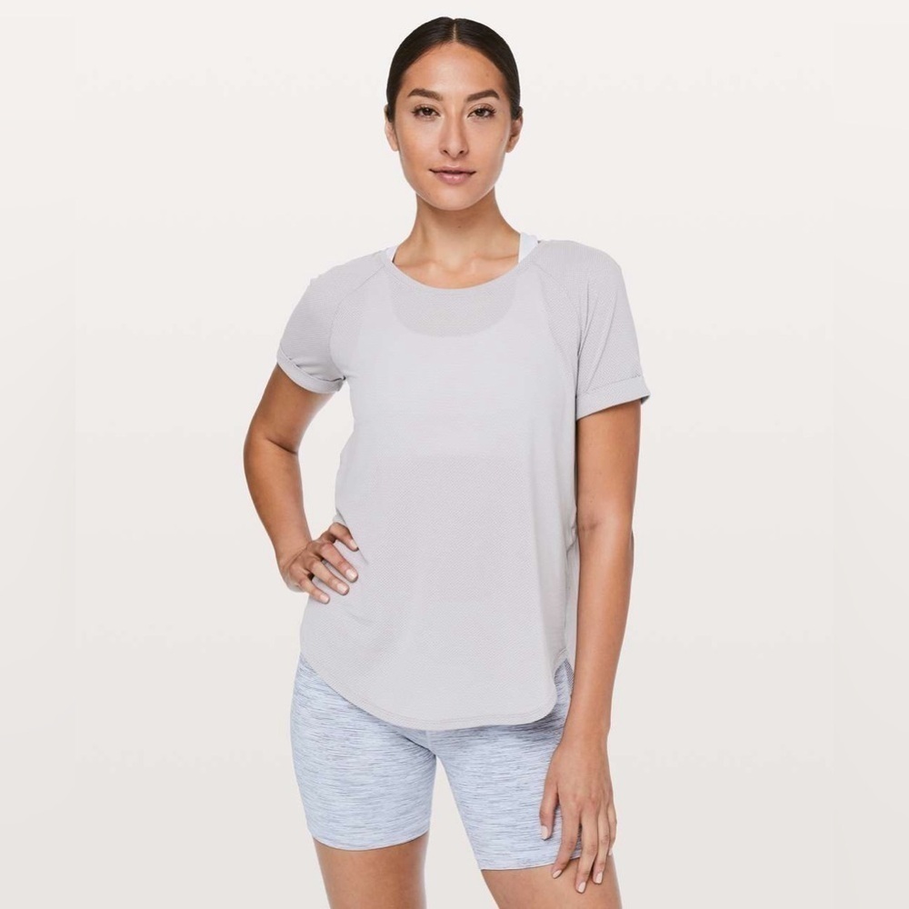 Lululemon Open Up Tie Back Tee, Heathered Lavender Grey/Lavender Grey, Size 4